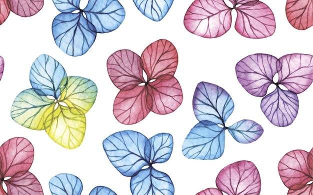 patrón sin costuras de flores de hortensia transparentes dibujo de acuarela con flores brillantes