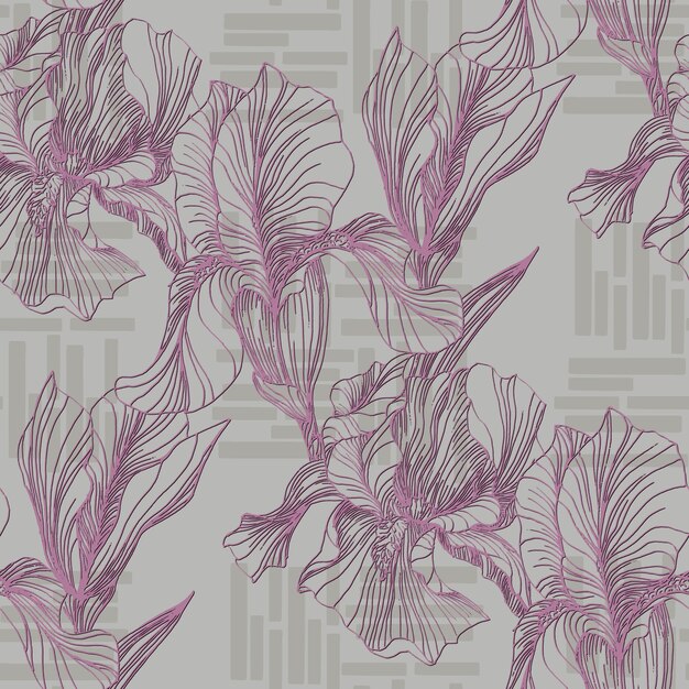 Patrón sin costuras de flores de iris hermosas flores románticas núcleo de cabaña estética impresión floral para la fabricación de tarjetas de envoltura de álbumes de tela