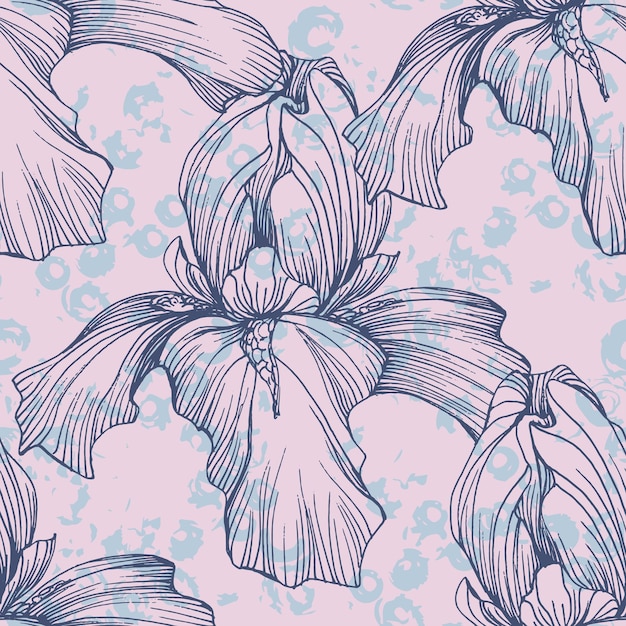 Patrón sin costuras de flores de iris hermosas flores románticas núcleo de cabaña estética impresión floral para la fabricación de tarjetas de envoltura de álbumes de tela