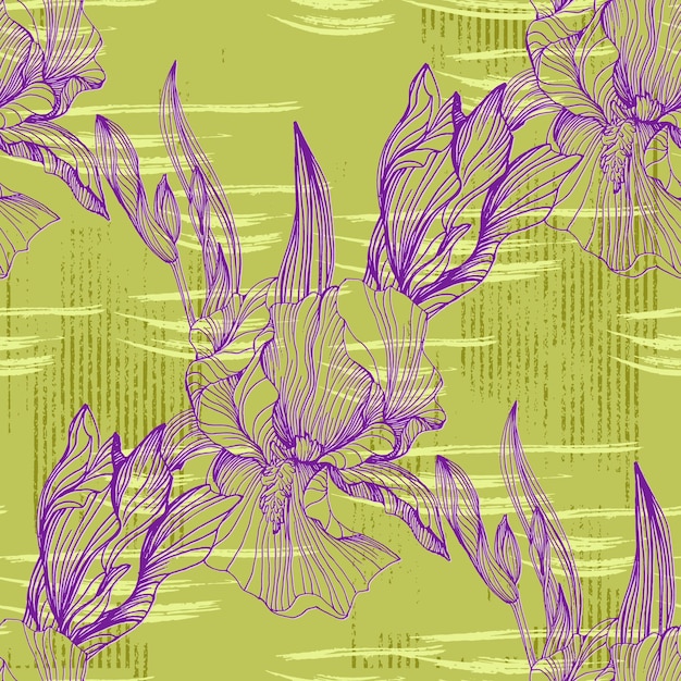 Patrón sin costuras de flores de iris hermosas flores románticas núcleo de cabaña estética impresión floral para la fabricación de tarjetas de envoltura de álbumes de tela