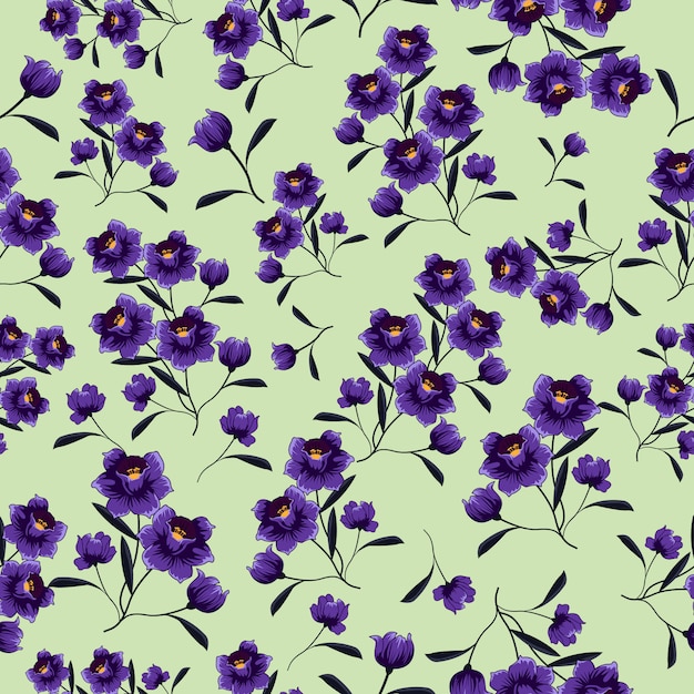 Patrón sin costuras de flores moradas