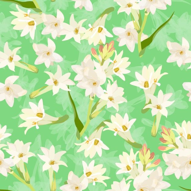 Vector un patrón sin costuras de flores de nardo ilustración vectorial fondo de flores