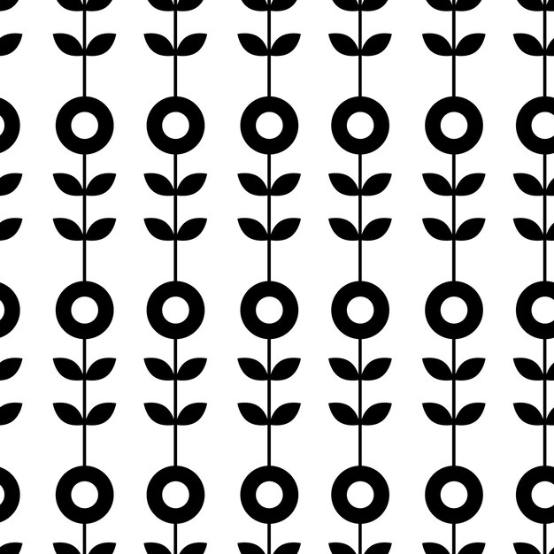 Patrón sin costuras con flores negras Ilustración de vector monocromo Fondo floral con adorno de planta