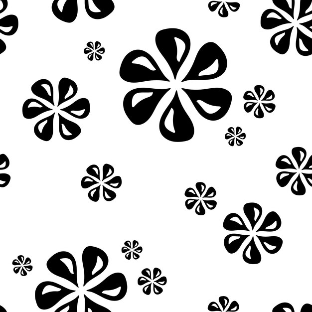 Patrón sin costuras de flores negras con reflejos blancos textura abstracta estampado floral vectorial