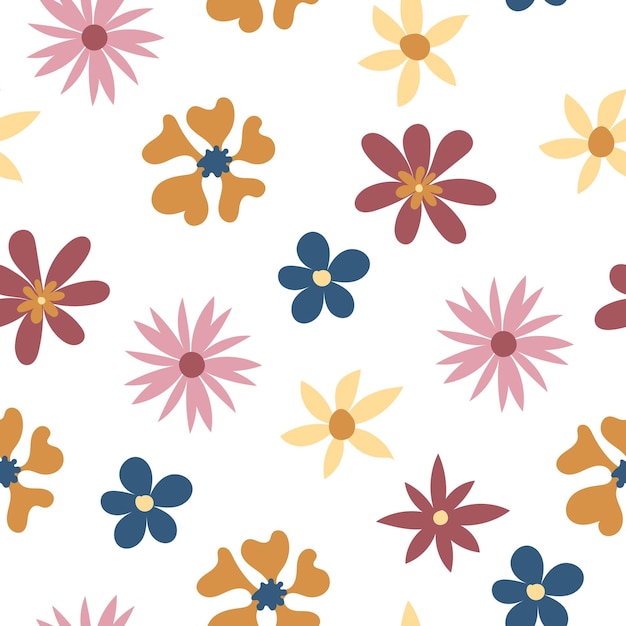 Patrón sin costuras con flores Patrón al estilo de los años 70 Lindas flores en un estilo plano