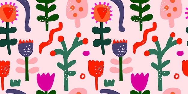 Patrón sin costuras con flores y plantas abstractas