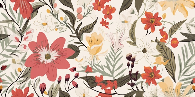 Patrón sin costuras con flores y plantas dibujado a mano abstractas flores impresas dibujos animados modernos