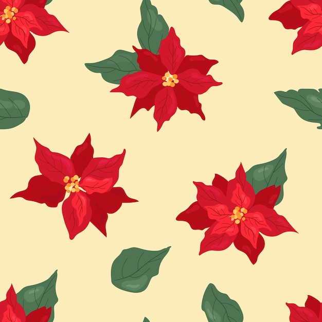 Patrón sin costuras con flores de poissetia navideña Diseño para embalajes de papel tapiz de textiles de tela