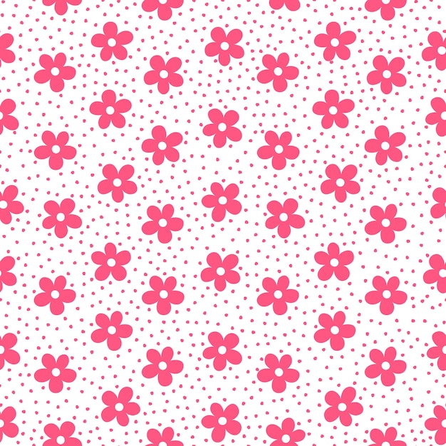 Patrón sin costuras con flores y puntos rosados