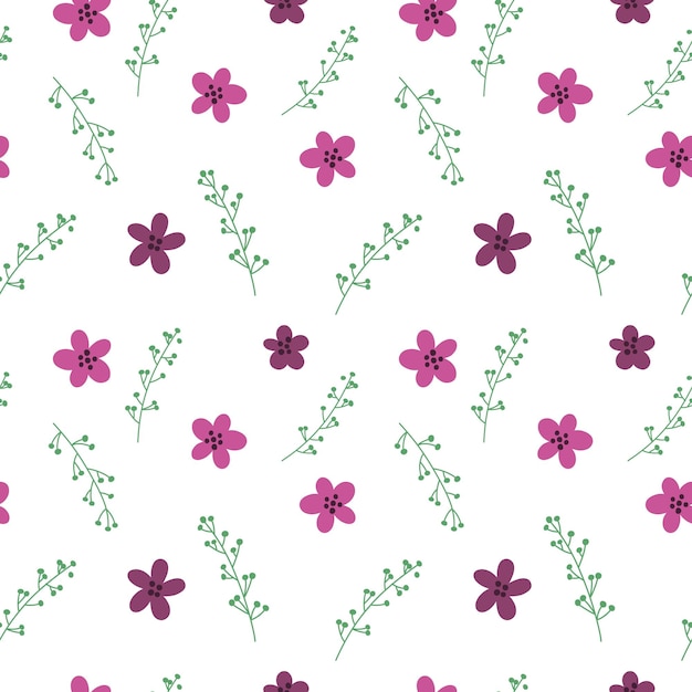 Patrón sin costuras con flores y ramas caladas, minimalismo, patrón vectorial para papel