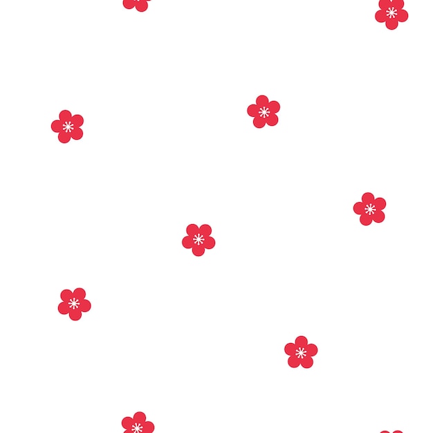 Patrón sin costuras con flores rojas de Sakura Estampado floral vectorial con fondo blanco