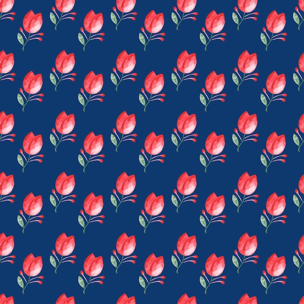Patrón sin costuras con flores rojas sobre un fondo azul para textil aislado