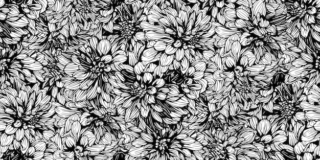 Patrón sin costuras con flores de silencio nocturno de dalia dibujadas a mano Ilustración floral vectorial