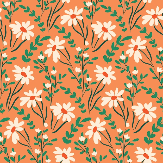 Patrón sin costuras con flores silvestres hierbas hojas Estampado floral con flores de manzanilla dibujadas a mano flores silvestres Fondo de flores de hierbas Ilustración vectorial
