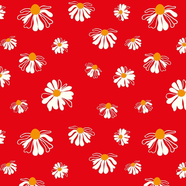 Patrón sin costuras flores silvestres margaritas libélulas jardín flores tarjeta gráfica cartel rojo cartel