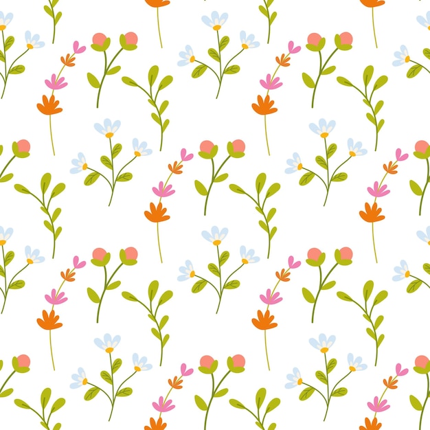 Patrón sin costuras de flores simples Fondo blanco Ilustración vectorial