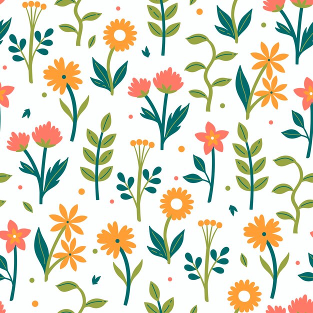 Patrón sin costuras con flores simples sobre un fondo blanco Gráficos vectoriales