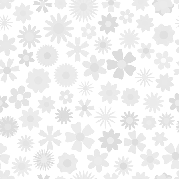 Patrón sin costuras de flores en varias formas en colores grises