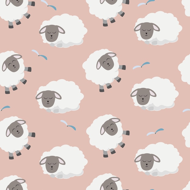 Vector patrón sin costuras con fondo de dibujos animados de ovejas