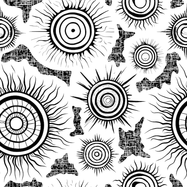 Patrón sin costuras fondo étnico símbolos del sol signos solares