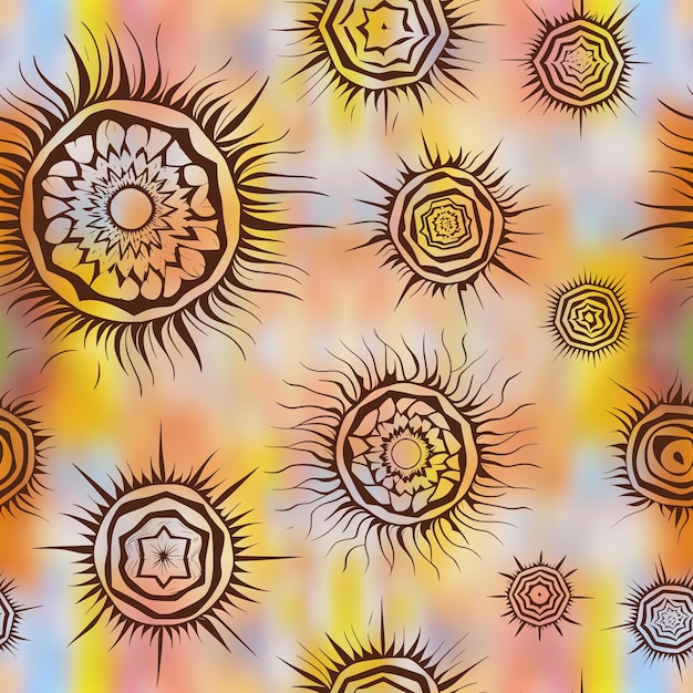 Patrón sin costuras fondo étnico símbolos del sol signos solares