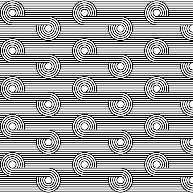 Patrón sin costuras de fondo lineal de círculo geométrico en blanco y negro