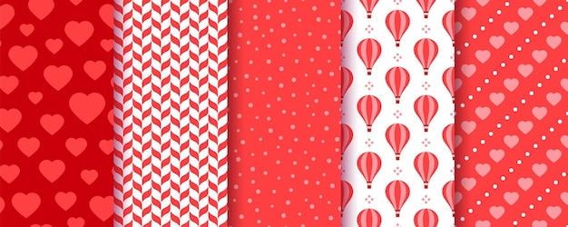 Patrón sin costuras Fondo de San Valentín Impresiones rojas Establezca textura de amor roja Papel de envoltura romántico.