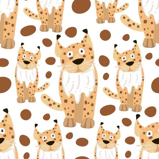 Patrón sin costuras en forma de lindos linces animales dibujados a mano divertidos fondo infantil creativo