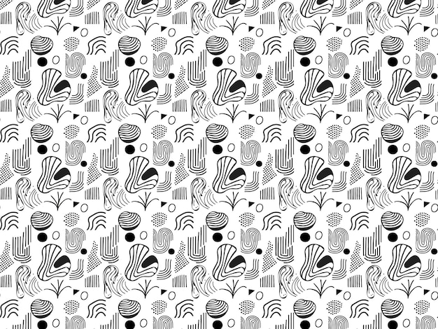 Patrón sin costuras con formas abstractas Fondo negro y blanco Líneas curvas Ilustración vectorial