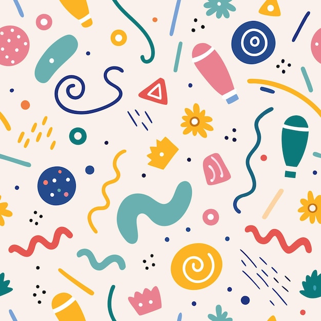 Un patrón sin costuras con formas abstractas en varios colores sobre un fondo claro
