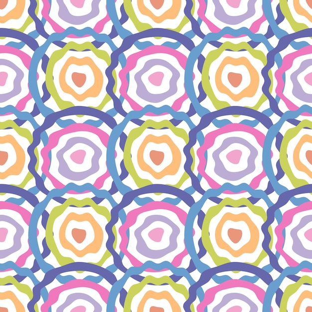 Patrón sin costuras de formas redondas multicolores psicodélicas Impresión abstracta perfecta para tee textil y tela Ilustración de vector vintage para decoración y diseño