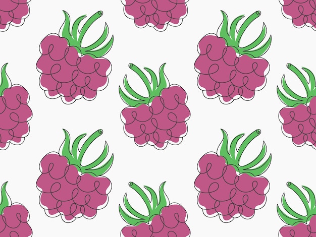 Patrón sin costuras de frambuesas moras bayas de jardín dibujadas en un estilo de línea
