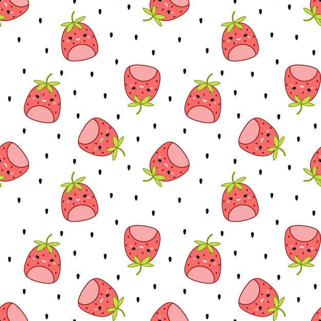 Patrón sin costuras de fresa Squishmallow Fresa Kawaii Vector Ilustración vectorial aislada EPS 10