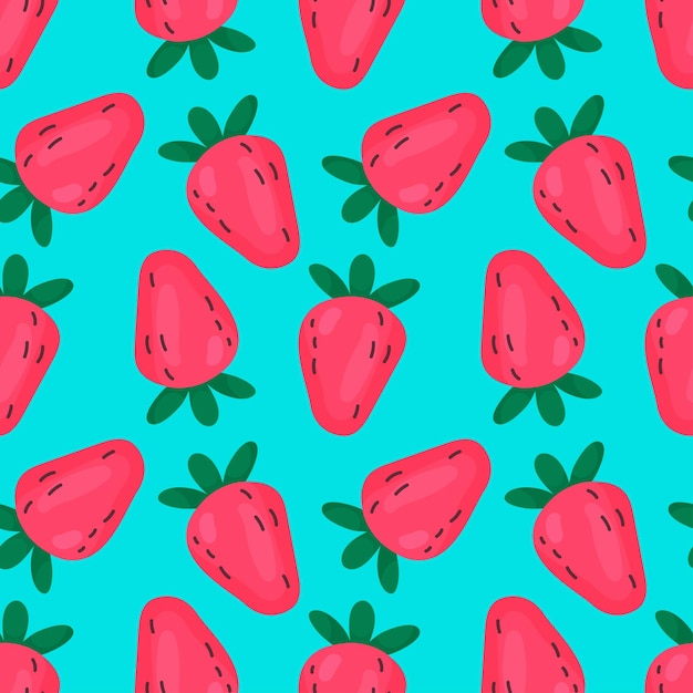 Patrón sin costuras de fresas de dibujos animados sobre fondo azul