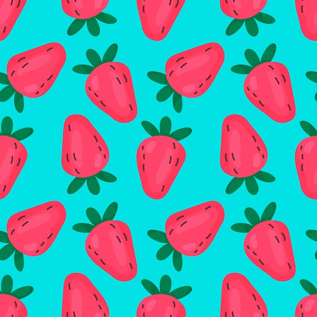 Patrón sin costuras de fresas de dibujos animados sobre fondo azul