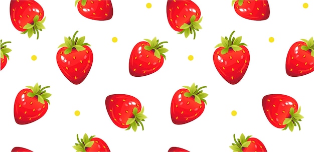 Patrón sin costuras con fresas Patrón de verano de bayas Ilustración de vector de dibujos animados