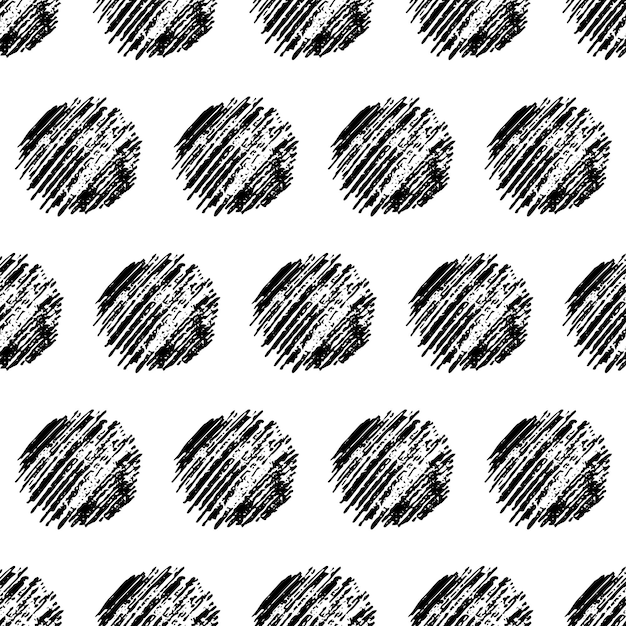 Patrón sin costuras con frotis de garabatos de círculo negro dibujado a mano. Textura grunge abstracta. ilustración vectorial