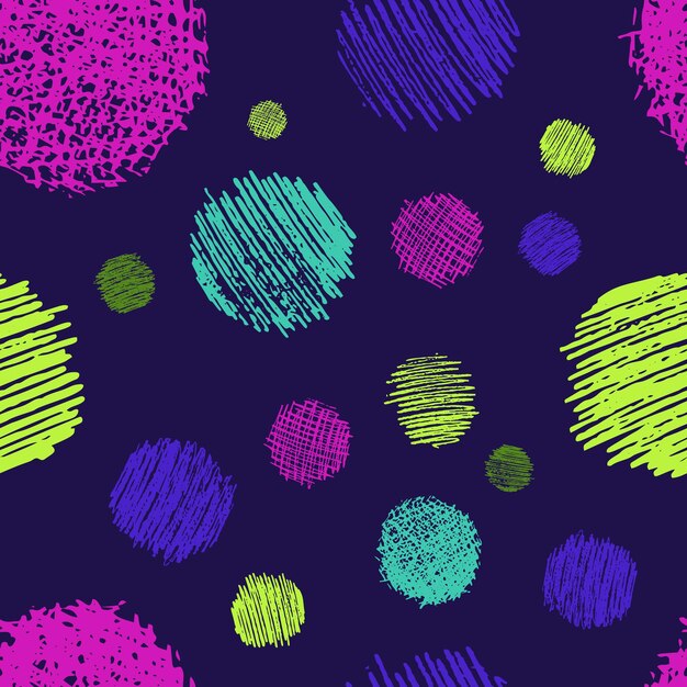 Patrón sin costuras con frotis de garabatos de círculo negro dibujado a mano. Textura grunge abstracta. ilustración vectorial