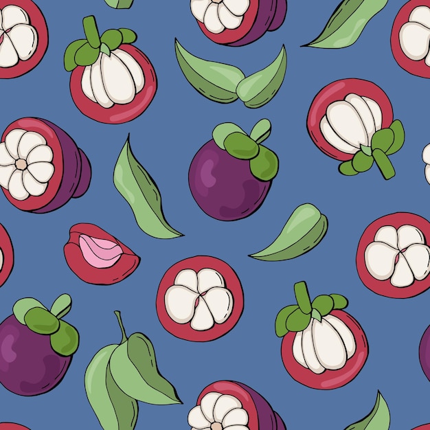 Patrón sin costuras de fruta de mangostán Diseño para telas textiles papel tapiz cafés de embalaje