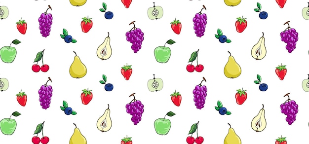 Patrón sin costuras con frutas y bayas ilustración vectorial en estilo de dibujos animados