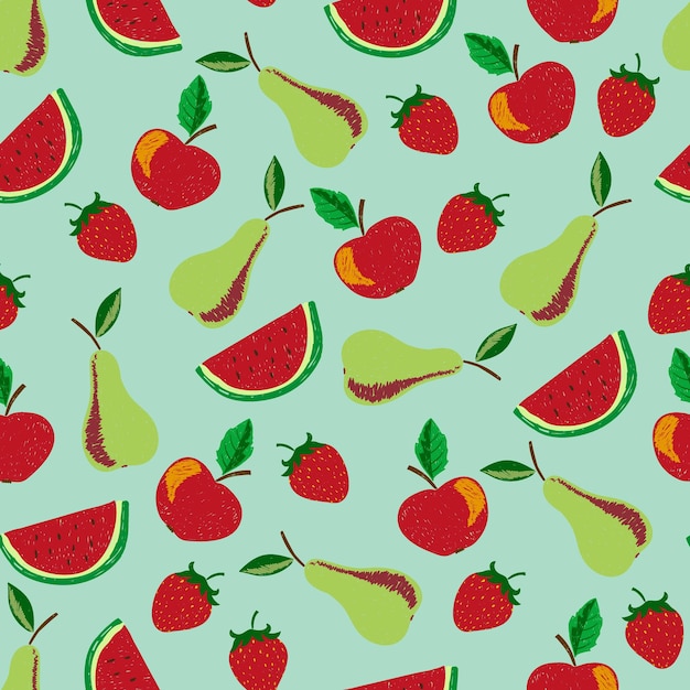 Patrón sin costuras de frutas coloridas Fondo vectorial con frutas dibujadas a mano