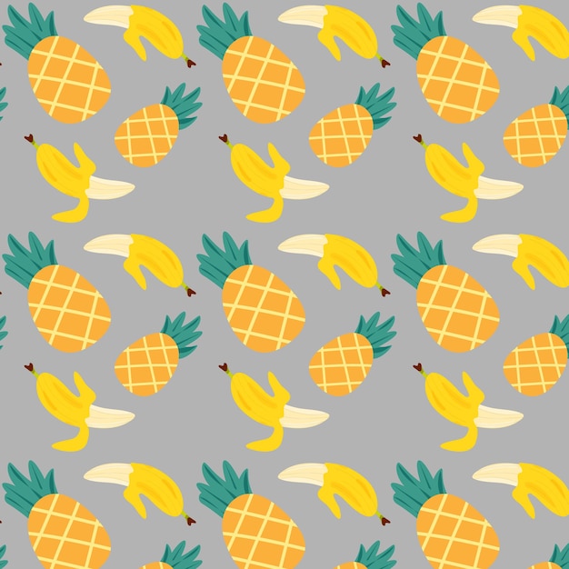 Patrón sin costuras con frutas exóticas plátanos y piña