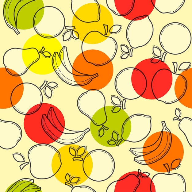 Patrón sin costuras de frutas Ilustración vectorial con manzana pera y otras frutas