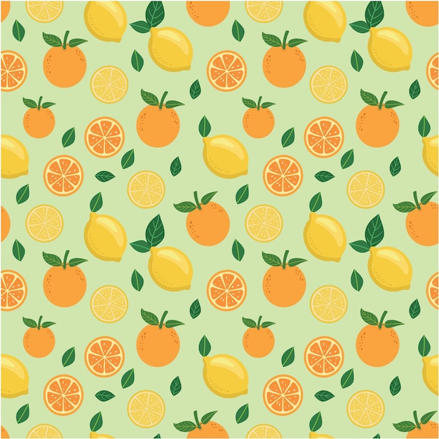 patrón sin costuras de frutas de limón y naranja en fondo verde