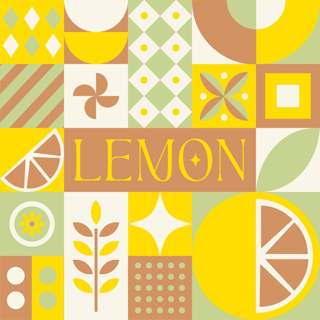 Patrón sin costuras de frutas de limón en tarjeta postal de estilo escandinavo con diseño de concepto limpio retro