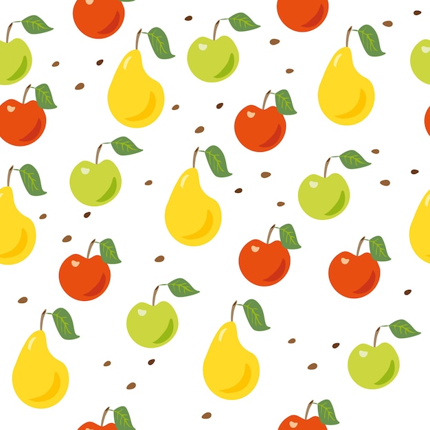 Patrón sin costuras con frutas maduras de verano manzanas peras ciruelas y cerezas