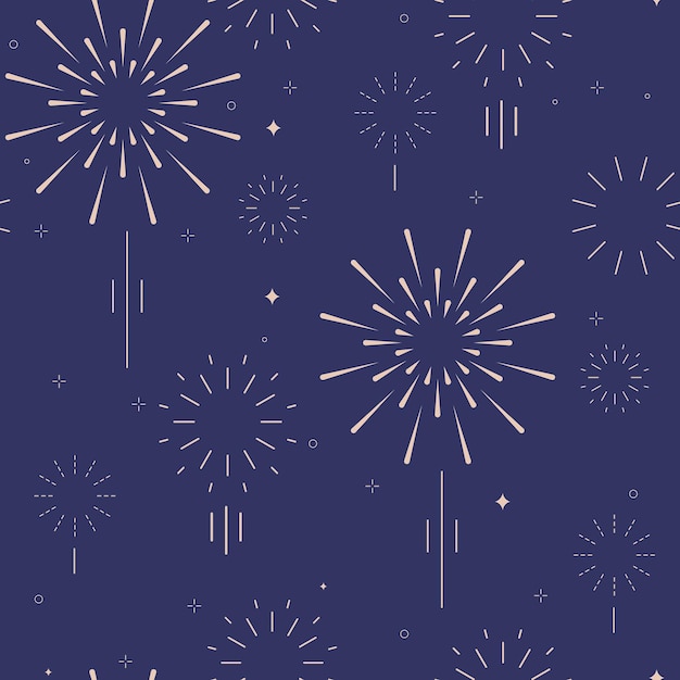 Patrón sin costuras de fuegos artificiales en la noche. Ilustración vectorial editable para banner postal.