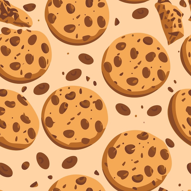 Patrón sin costuras con galleta de chispas de chocolate Fondo con galleta choco recién horneada Patrón de alimentos