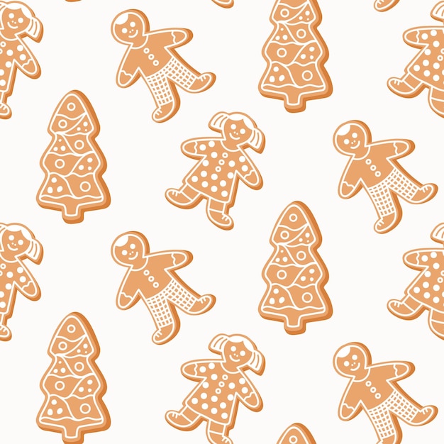 Patrón sin costuras de galletas de Navidad de pan de jengibre en un fondo aislado
