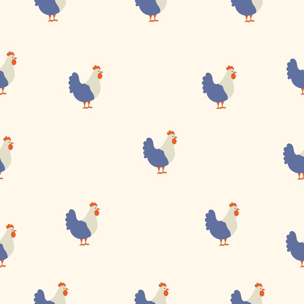 Patrón sin costuras con gallinas beige de dibujos animados en un fondo claro